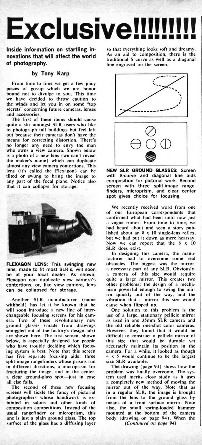 An April Fool's article by Tony Karp that was published in the April, 1966 issue of Modern Photography. - A blast from the past - Tony Karp, design, art, photography, techno-impressionist, techno-impressionism, aerial photography , drone , drones , dji , mavic pro , video , 3D printing - Books -